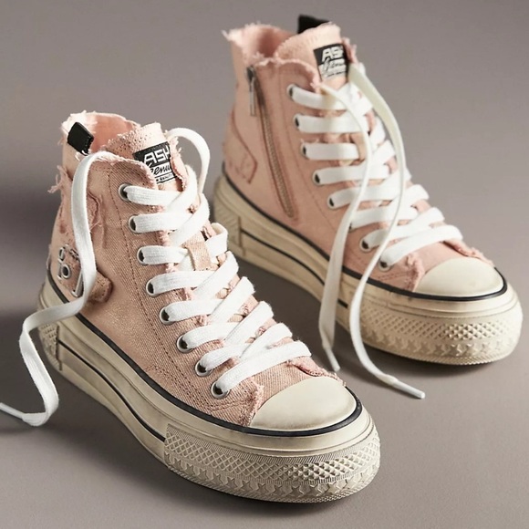 New Ash Rage Pink Denim High-Top Sneakers Size 38